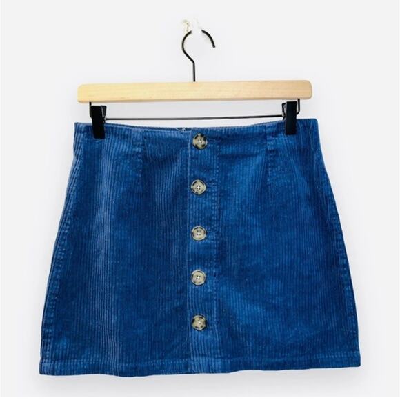 NWT Pacsun Women's Corduroy‎ High Rise Button Front A-Line Mini Skirt Blue SZ 26 - Picture 1 of 11